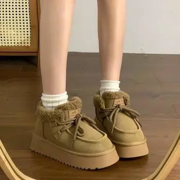 Утепленные флисовые зимние ботинки женские зимние утепленные и теплые хлопковые ботинки 2024 новые туфли на платформе короткие ботинки 35 хаки