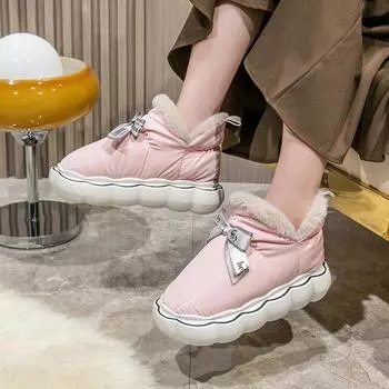 Утепленные хлопковые сапоги, непромокаемая нескользящая женская обувь на толстой подошве, милая хлопковая обувь, зимняя теплая пуховая легкая и удобная обувь 36-37 чёрный