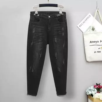 Утепленные и утолщенные джинсы больших размеров, шаровары, женские осенние эластичные повседневные брюки с высокой талией, джинсы с брюками-карротами и комфортной талией L