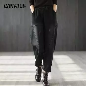 Утепленные и утолщенные женские брюки с эластичной талией, джинсы, повседневные шаровары на осень и зиму M