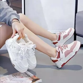 Утепленные маленькие белые туфли женские осенне-зимние новые нишевые туфли для студентов повседневная обувь на плоской подошве низкие хлопковые туфли 36 белый