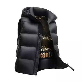 Утепленные осенне-зимние мужские пальто со съемным капюшоном, мужская стеганая куртка без рукавов, жилет на белом утином пуху, куртки, теплая куртка с капюшоном M чёрный