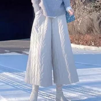 Утепленные широкие брюки женские с высокой талией свободные хлопковые брюки женские однотонные повседневные женские брюки S чёрный
