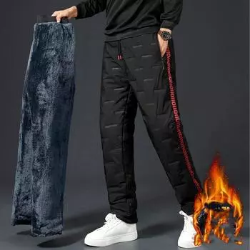 Утепленные зимние пуховые штаны с белым утиным пухом, мужские джоггеры, спортивная одежда, тренировочные штаны, термобелье для любителей 2XL чёрный