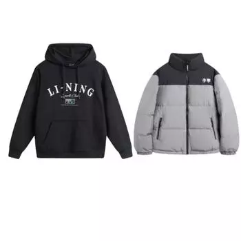 Утепленный флисовый костюм Li Ning с буквенным принтом, свободный покрой плеч с длинным рукавом, повседневный спортивный костюм унисекс AYMU497-5+AWDU673-7 S