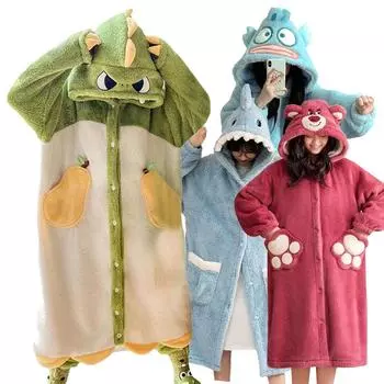 Утепленный халат с динозавром, домашняя одежда, женское кимоно, халат, ночная рубашка, теплая фланелевая мужская осенне-зимняя одежда для сна xxl