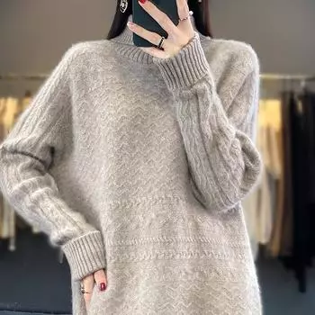 Утепленный кашемировый свитер для тяжелой промышленности, женский осенне-зимний шерстяной свитер с высоким воротником-поло, женский свободный и ленивый вязаный нижний свитер M