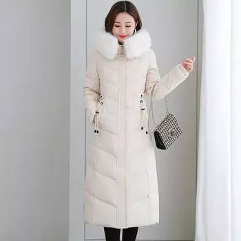 Утепленный пуховик длиной выше колена, женская куртка со свободной талией, зимняя куртка M