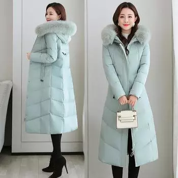 Утепленный пуховик длиной выше колена, женская куртка со свободной талией, зимняя куртка M чёрный