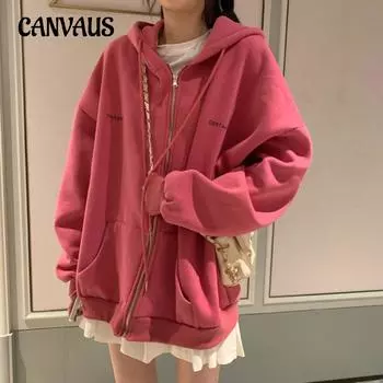 Утепленный свитер с подкладкой, женский свободный кардиган с капюшоном на осень и зиму, студенческая куртка больших размеров на молнии M серый