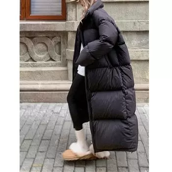 Утепленный теплый пуховик для женщин, осенне-зимние новые модные пальто с длинными рукавами, шикарные повседневные свободные парки средней длины S белый