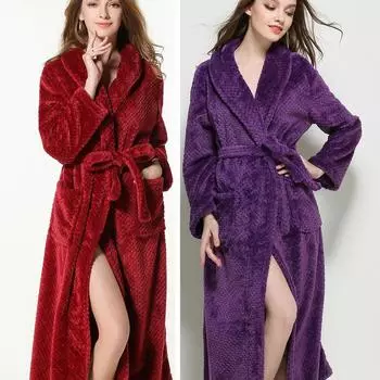 Утепленный женский халат, пижама, фланелевая ночная рубашка, зимний коралловый флисовый халат, свободное повседневное домашнее платье, одежда для отдыха S