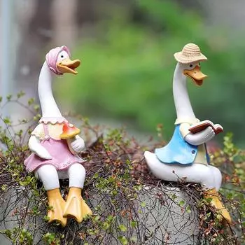 Утиные украшения для сада на открытом воздухе, читающая пара, скульптура животных, украшения, 22 см, пара уток из смолы, подарок, декор для внутреннего дворика