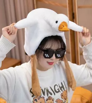 Утка Утиная птица Поднять делает милую Moe Косплей Трансформация Шляпа Маска Головной убор Головной убор Мягкая игрушка Кигуруми Скетч Хэллоуин Лебедь [DOKiDOKi] [Перья и белый