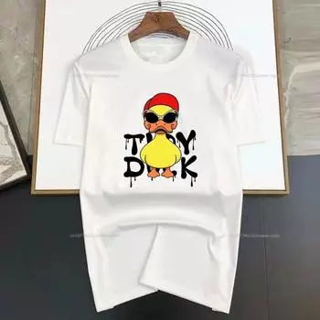 Утка в солнцезащитных очках, новинка 2024 года, топ для унисекс и женщин, базовая хлопковая футболка, летняя модная повседневная футболка с круглым вырезом и коротким рукавом 4XL
