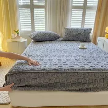 Утолщенная бархатная простыня с резинками, Нескользящий регулируемый защитный чехол для матраса, молочный бархатный чехол на кровать 140/160x200 2xPillowcase NOSHEET