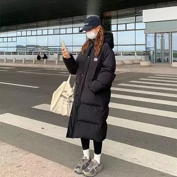 Утолщенная длинная хлопковая куртка для женщин, свободная и выше колена, зимнее пальто в студенческом стиле M