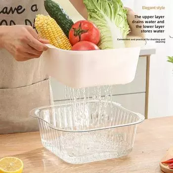 Утолщенная двухслойная дренажная корзина для хранения овощей и фруктов, пыленепроницаемая, многофункциональная, для кухни и домашнего хозяйства белый