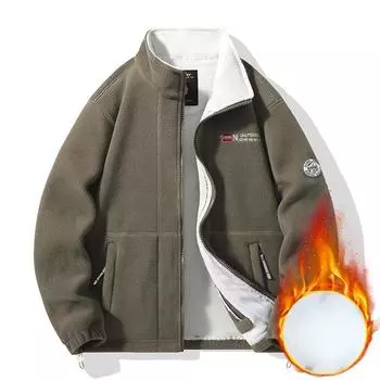 Утолщенная двухслойная термокуртка мужская осенне-зимняя флисовая куртка с воротником-стойкой Куртка больших размеров XS серый