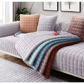 Утолщенная фланелевая подушка для дивана, универсальная однотонная плюшевая нескользящая крышка для дивана для гостиной, теплое дышащее полотенце для спинки дивана 70x70cm 1pcs винный