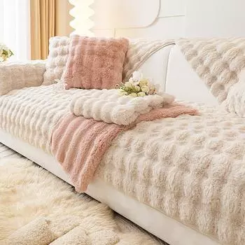 Утолщенная флисовая диванная подушка, нескользящий кожаный чехол для дивана, плюшевая подушка с кроликом, высококачественная скандинавская простая зимняя подушка 70*70cm