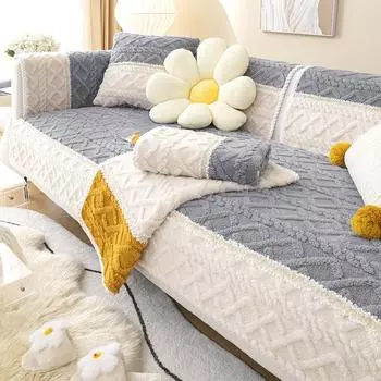 Утолщенная флисовая кожаная диванная подушка на четыре сезона, универсальная простая современная нескользящая тканевая подушка, чехол для дивана, зимнее полотенце 70*70cm