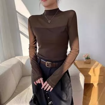 Утолщенная флисовая однотонная рубашка с полуводолазкой и новым верхом в начале осени S