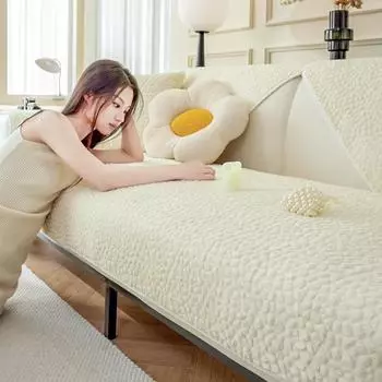 Утолщенная флисовая подушка для дивана, зимняя теплая подушка для сиденья дивана, полное покрытие, нескользящий чехол для дивана, тканевое полотенце 70*70cm