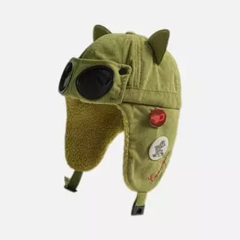 Утолщенная флисовая шапка для лыж с кошачьими ушками, универсальная шапка Lei Feng, зимняя симпатичная шапка-пилот с солнцезащитными очками для женщин M56-58cm чёрный