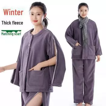 «Утолщенная флисовая зимняя пижама для пациентов с гемиплегией и переломами, с полной молнией» Medium
