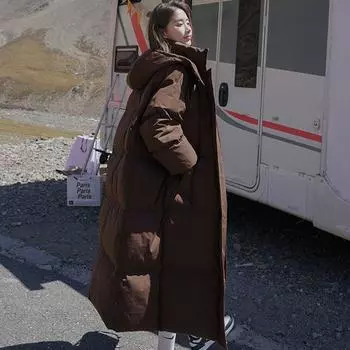 Утолщенная хлопковая куртка-пуховик женская свободная длинная выше колена хлопковая куртка зимнее новое пальто ins bread clothes tide M хаки