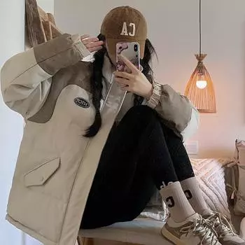 Утолщенная хлопковая куртка-пуховик женская зимняя новая утепленная стоячая воротниковая сшитая модная куртка универсальная теплая хлопковая одежда S