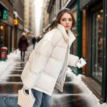 Утолщенная хлопковая одежда для улицы, зимняя новая одежда для пар из жареного уличного хлеба, универсальная повседневная хлопковая одежда M чёрный