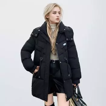 Утолщенная хлопковая одежда женская зимняя средняя и длинная универсальная темпераментная модная куртка с капюшоном в иностранном стиле M белый