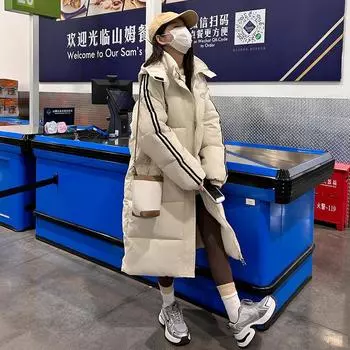 Утолщенная хлопковая подстежка, женская модная удлиненная повседневная куртка с хлопковой подстежкой, новинка зимы M чёрный