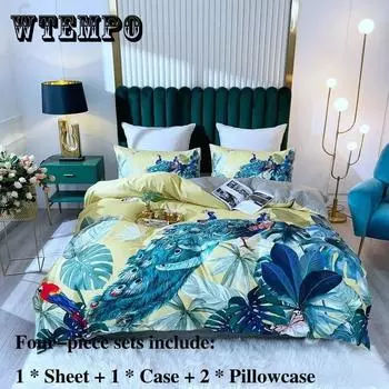 Утолщенная хлопковая саржа со шлифовальной стружкой. Четыре комплекта большой версии хлопковой упаковки с цветочным узором. Комплект постельного белья из хлопка. Queen