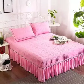 Утолщенная хлопковая юбка для кровати, стираемые водой простыни, однотонные покрывала, покрывало для кровати, односпальная двуспальная кровать, защитный чехол 1,8 м 2 Pcs Pillowcases