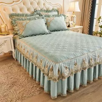 Утолщенная хлопковая юбка-кровать, цельное кружевное стеганое хлопковое покрывало в европейском стиле, комплект из трех предметов, новое нескользящее покрывало Four Seasons 1.2*2.0m