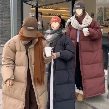 Утолщенная и увеличенная популярная одежда из хлопка для женщин длиной выше колена, зима 2024 года, новая свободная одежда с воротником-стойкой на хлопковой подкладке для женщин M recommends about 80-50kg