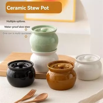 Утолщенная керамическая кастрюля для тушения, большая емкость, миска для тушения с крышкой, подарочная банка для тушения, ресторан 350ml коричневый