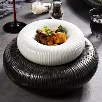 Утолщенная керамическая посуда Обеденные тарелки Тарелка для сашими Десертная миска Тарелки для суши Тарелка для стейков Фруктовая тарелка Салатница Подставка для сухого льда 7 inch 18x18x9cm белый