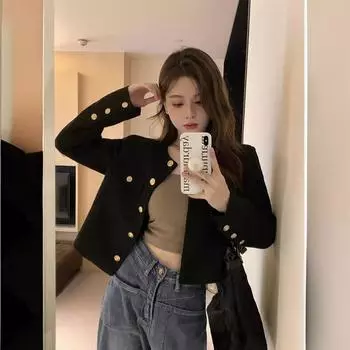 Утолщенная короткая куртка Xiaoxiangfeng для женщин 2024 года, осень-зима, новый жареный уличный темперамент, универсальный топ-прилив S чёрный