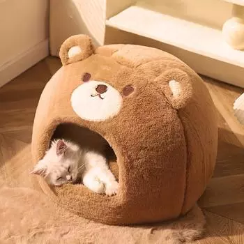 Утолщенная кошачья кровать с очаровательным дизайном бурого медведя для уютной зимы
