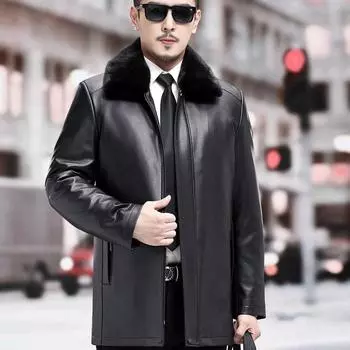 Утолщенная кожаная куртка для мужчин среднего возраста M