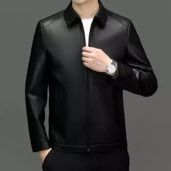 Утолщенная кожаная куртка мужская пуховая куртка осень и зима повседневная деловая куртка с узкими лацканами мужская куртка из искусственной кожи 170