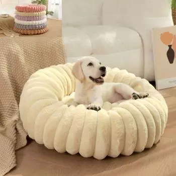 Утолщенная кровать для собак в форме пончика, удобная диван-кровать для щенков, практичная теплая кровать для собак в помещении розовый