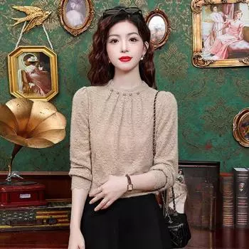 Утолщенная кружевная рубашка, стильная и теплая, плотная и модная, с утолщенной нижней рубашкой на пуху для осени и зимы, нижняя одежда для женщин. S хаки