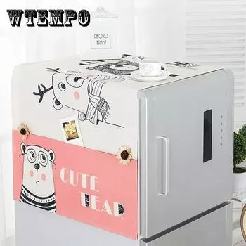 Утолщенная крышка холодильника Ткань Полотенце Стиральная машина Крышка Ткань Мультфильм Шаблон Холодильник Пылезащитный чехол