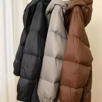 Утолщенная куртка на гусином пуху 2024 года, зимняя теплая длинная белая куртка на гусином пуху с капюшоном, длинная S серый