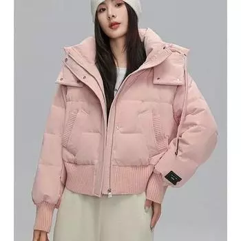 Утолщенная куртка на хлопковой подкладке с капюшоном, короткое пальто в корейском стиле для женщин M розовый